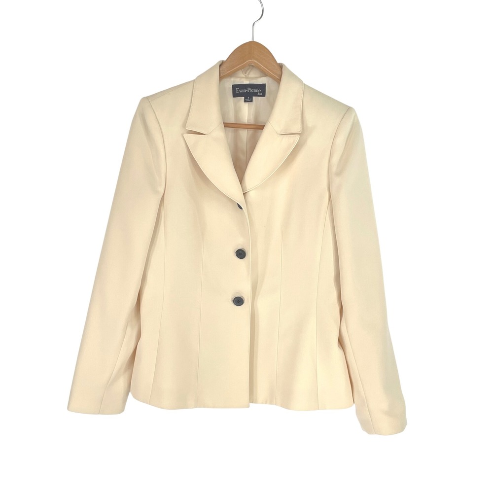 Evan-Picone Womens Blazer 6 Suit Jacket Cream Button Professional Tailored
